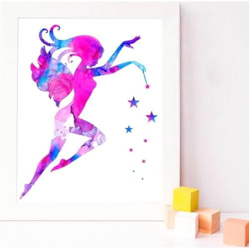 Watercolor Fairy Cute Nursery Wall Art Canvas Painting Nordic Cartoon Poster And Prints Wall Picture Girls Room Home Decor
