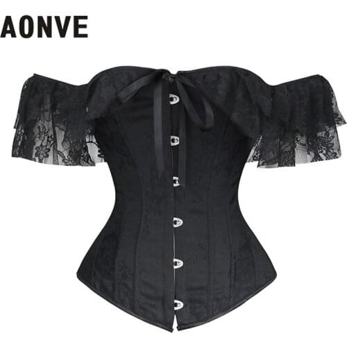 Aonve Women Lace Corset Top Goth Black Sexy Bustier Corsets White Lace Wedding Clothing Korset Off Shoulder Corset Top S-2XL