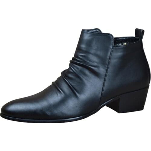 Fashion Genuine Leather Men Ankle Boots High Top Zip Suit Shoes Black Dress Boots Spring Autumn Leather Shoes Men Leather Boots