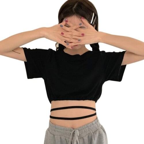 DAXIN Summer Korean Style Fashion Sexy Personality Tie Rope T Shirt Women Slim Short Style Short-Sleeved T-Shirt Lady Top