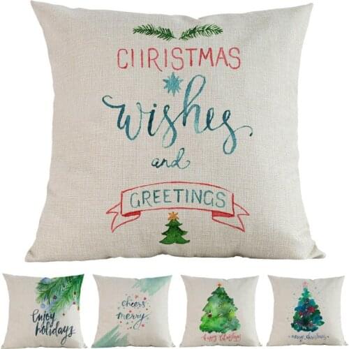 Watercolor style Christmas Greetings Wishes Letters Throw Pillow Case Home Sofa Holiday Decorative Cushion Cover 45x45cm