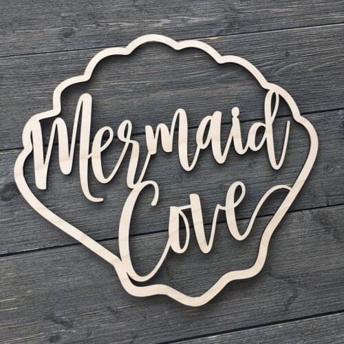 Shell Wooden Sign, Mermaid Cove Wall Sign Cutout, Nautical Beach Nursery Bedroom Kids Room Room Laser Cut Wood Sign