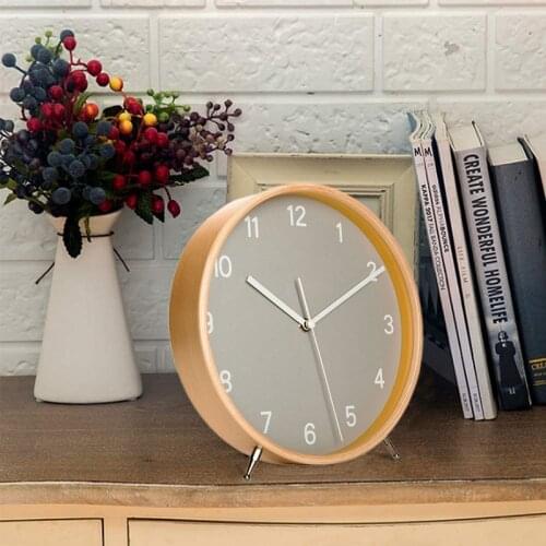 ABZS Wood Table Clock Retro Non-Ticking Table Desk Clock with Quartz Movement Large Numerals Decorative for Bedroom
