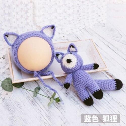 Newborn Baby Photo Props Accessories fox Hat + fox Doll 2pcs Sets Infant Bebe Boy Girl Toy Bonnet Handmade