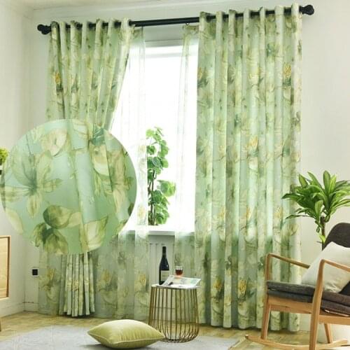 Elegant Green Living Room Curtains Big Leaf Printed Semi Shading Polyester Bedroom Window Cortinas Kitchen Farmhouse Drapes