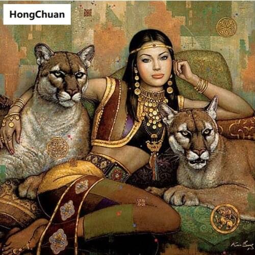 Sexy Tribal Woman Tiger 5D DIY Square/Round Diamond Painting Mosaic Cross Stitch Home Decoration Mural Christmas Gift New Year
