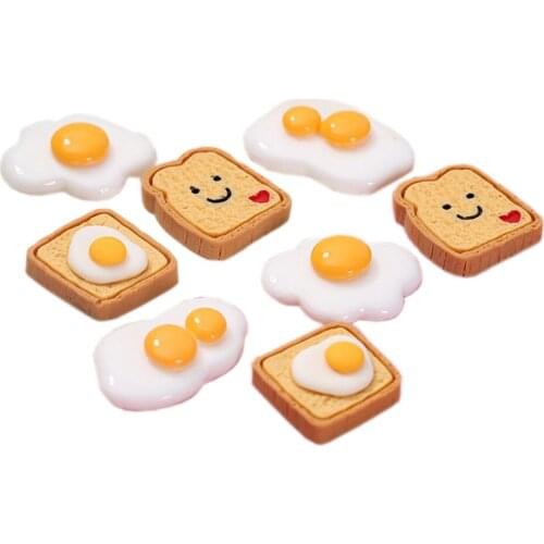 Kawaii SImulation Fried Egg Bread Flatback Resin Cabochon Mini Food Scrapbooking DIY Doll Houses Accessories