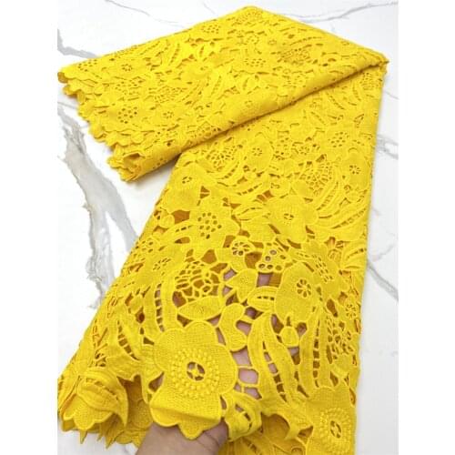 Lace Fabric Latest Yellow Embroidery African Milk Silk Cord Lace Fabric Popular Dubai Style For Party Wedding NI5348