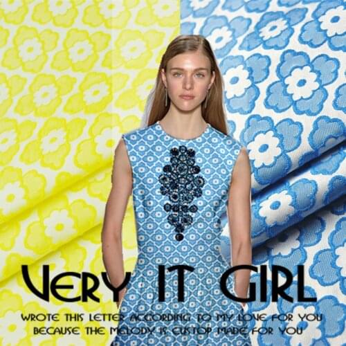 LEO&LIN Spring autumn fashion fiber flowers blue yellow sleeveless dress half-length skirt windbreaker fabric 68