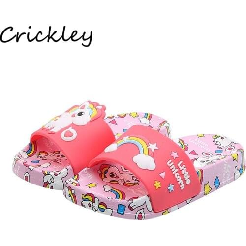 Summer Girls Slippers Cute Cartoon Unicorn Pattern House Indoor Shoe For Kids Boys Soft Sole Non Slip Children Beach Slippers