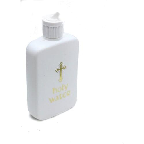 2pcs (8oz Plus 4 Oz) Frosted White Gold Cross Catholic Christian Holy Water Bottle with Flip Spout Lid Catholic Christian Supply