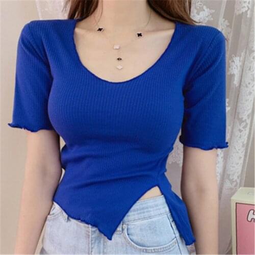 Fashion Blouse shirt Female Summer Tops Side Slit Sexy Tee Shirt Femme White shirt Women Clothes 2021 New Camisas Mujer ZY5370