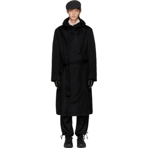 Mens Mao Ni coat hooded mid-length loose retro