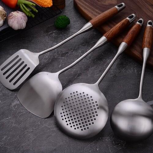 5-Piece Set Stainless Steel Non-stick Sanding Kitchenware Household Wooden Handle Cooking Utensils Spatula Kitchen Accessories
