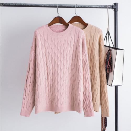 2021 Newest Women Solid O Neck Long Sleeve Sweater Casual Flat Knitted Pullover For Lady