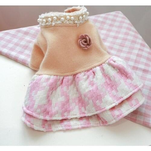 PETCIRCLE Dog Clothes Pink Twill Check Flower Woolen Dress Fit Small Dog Puppy Pet Cat All Seasons Pet Cool Costume Pet Skirt