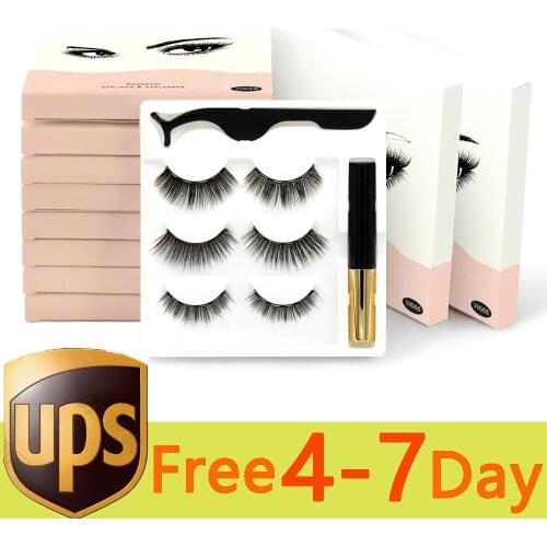 Wholesale Magnetic Eyelashes 3D Mink Natural Lashes 5/10/20/30/50/100 Eyeliner&Tweezers Set Magnetic Eyelashes pestañas magnetic