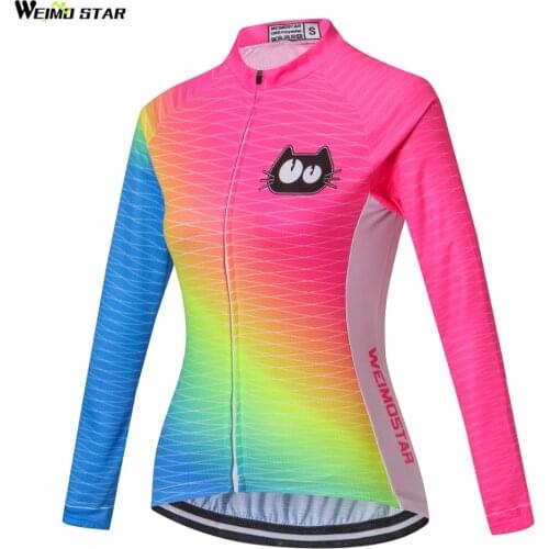 Weimostar 2018 Autumn/Winter Cycling Jersey Long Sleeve Women Fluorescent Bike Cycling Clothing mtb bike Jersey Ropa Ciclismo