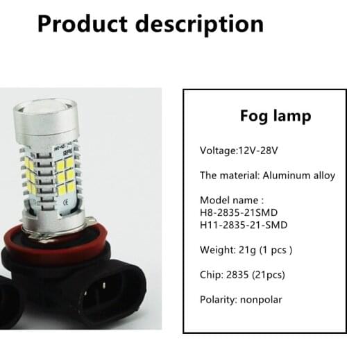 Fog Lamp White Led Bulb Auto Light Bulbs H8 H11 Led 2835 21 SMD Lights 1200LM 6000K 12V-28V Driving Running Car Lamp