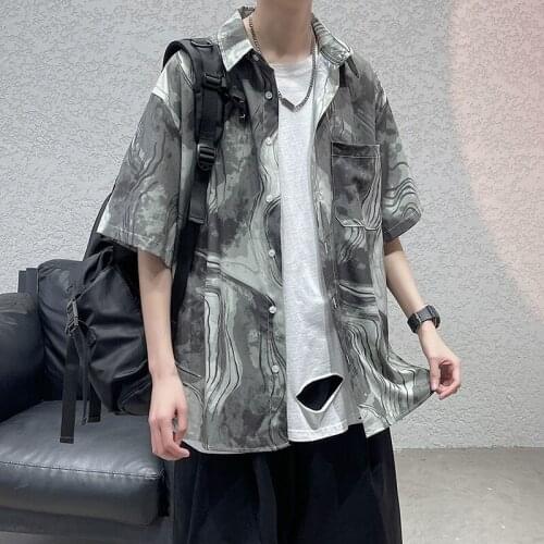 Men Women Short Sleeve Flower Shirt Water Ink Printed Hawaiian Trend Loose Beach Casual Leisure Couples 2021 Streets