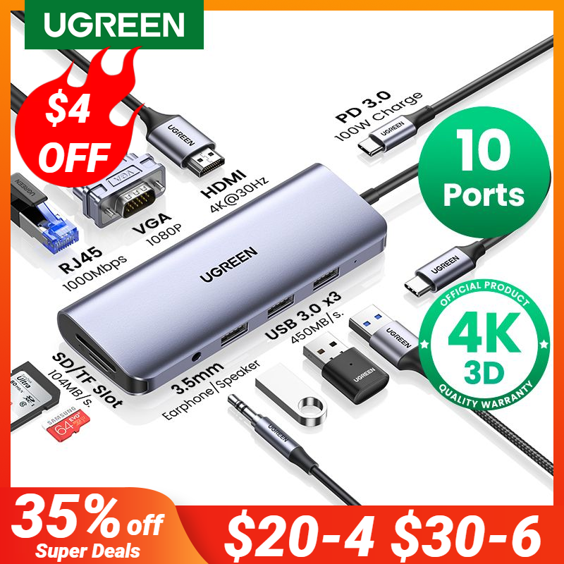 UGREEN USB HUB C HUB HDMI Adapter 10 in 1 USB C to USB 3.0 Dock for MacBook Pro Accessories USB-C Type C 3.1 Splitter USB C HUB