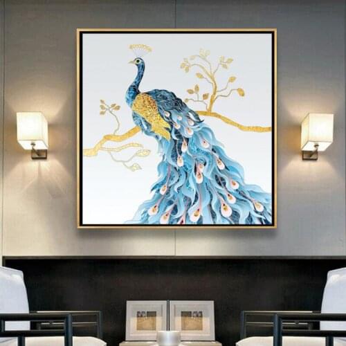 Cross Stitch Embroidery Modern minimalist light luxury golden peacock illustration DIY Needlework Kits 11CT Home Decoratio