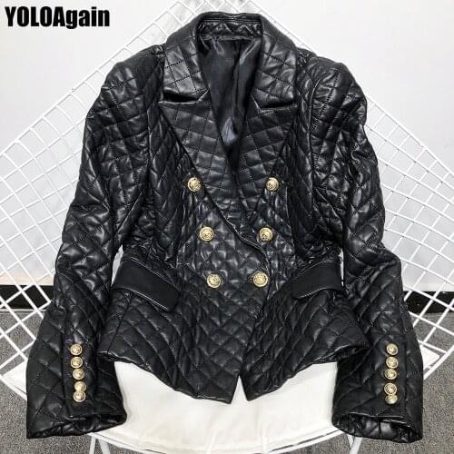 YOLOAgain women genuine leather jacket ladies double breasted real leather blazer