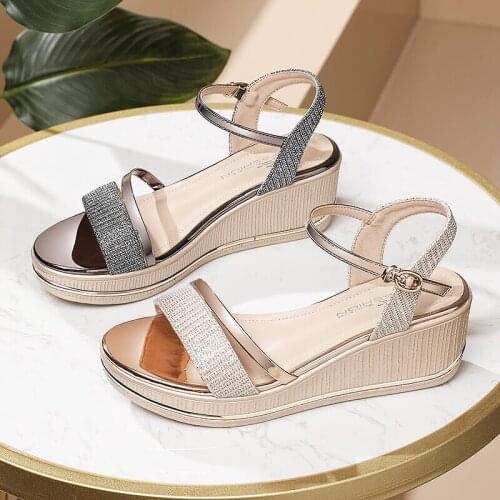 New Fashion Women Open Toe Thick Bottom Wedge Sandals Ladies High Heels Chunky Platform Shoes