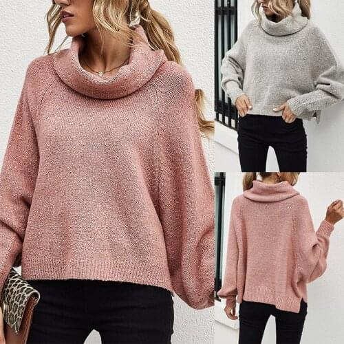 Sweater Ladies Loose Bat Sleeve Womens Knit Sweater Pullover Turtleneck Sweater Fashion Sweater