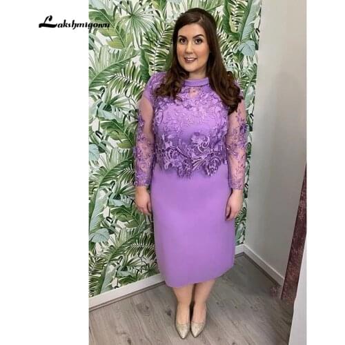 Plus Size Purple Lace Appliques Mother Of The Bride Dresses Long Sleeves Chiffon A Line Mother Dresses For Weddings
