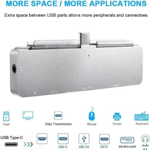 1pc 7 Port Type C Adapter 4K HDMI-compatible USB-C PD TF SD USB 3.0 3.5mm Jack Port AUX USB-C Dock for iPad Macbook Pro/Air