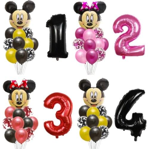 12pcs Confetti Balloon Mickey Minnie Mouse Foil Balloons Number Balloons Baby Shower Birthday Party Decorations Kids Air Globos