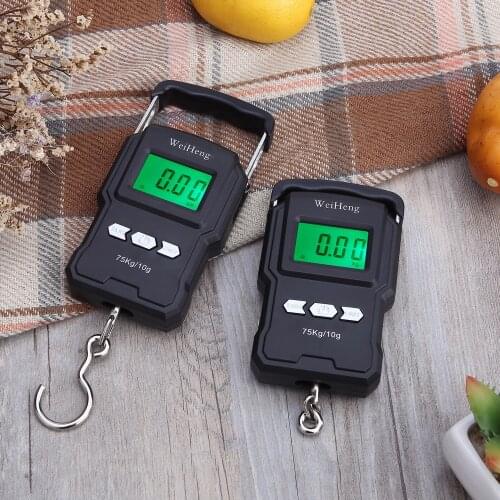 75Kg/10g Portable Digital Electronic Backlight Weighing Scale Fishing Postal Hanging Hook Scale with Measuring Tape