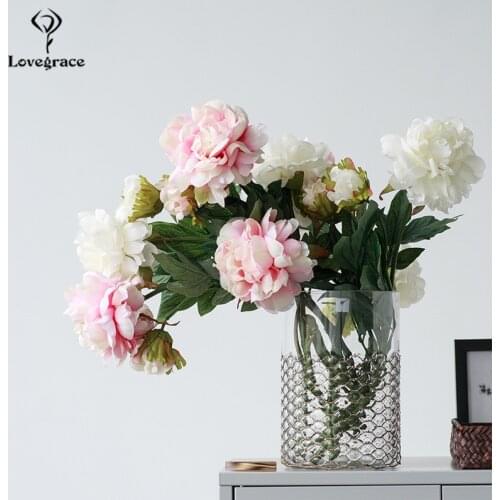 Lovegrace DIY Peony Bouquet Accessories Artificial Silk Flower Champagne Pink Big Peony Fake Flower DIY Home Party Wedding Decor