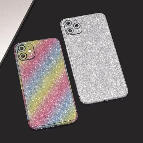 Luxury Bling Back Stickers For iPhone 11 12 Pro MAX XS MAX XR 8 Plus 7 6S Plus 5S SE Glitter Shining Rear Protector Film Skins