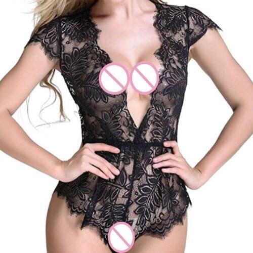 MILLYN Erotic Lingerie Plus Size Lace Teddy V Neck Lingerie Sexy Hot Erotic Transparent Teddies Sleepwear