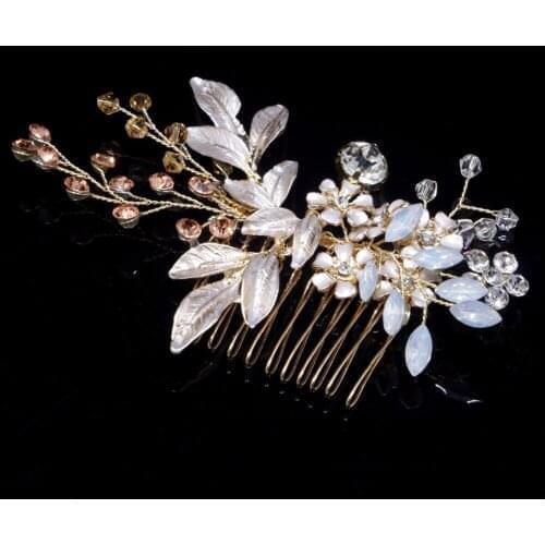 European gold hair comb bridal rhinestone set with diamond beads wedding jewelry accessories