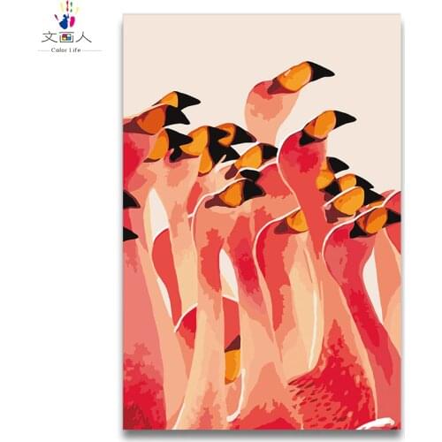 Flamingo diy painting draw coloring by numbers with paint,brush and Colorful canvas paintings art pictures by numbers with