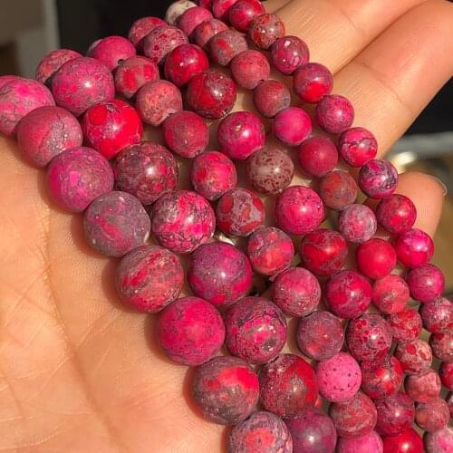 Fuchsia America Sea Sediment Jaspers Stone Bead Round Loose Spacer Beads For Jewelry Making Diy Bracelet Necklace 4 6 8 10mm