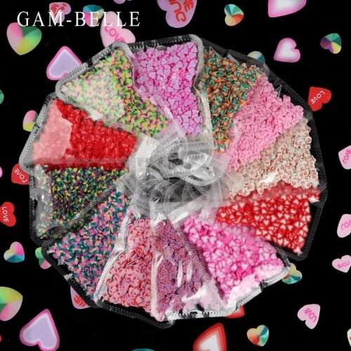 GAM-BELLE 10g Valentines Love Heart Shape 3D Nail Art Polymer Clay Slices Sequins Flakes Nail Decorations Manicure Accessories