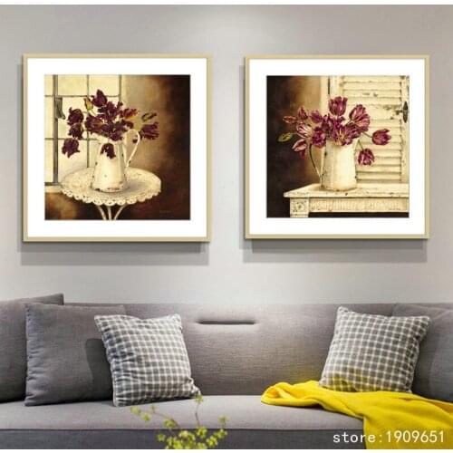 Cotton no frame pastoral red flowers canvas printings oil painting printed on cotton home wall art decoration pictures