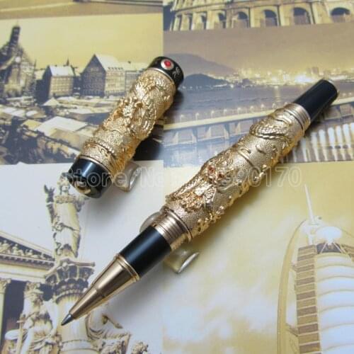 Jinhao Chinese "double Dragons Playing With The Pearl" Heavy pen Antique Silver Advanced Ballpoint Pen with Gift Box J92K3L