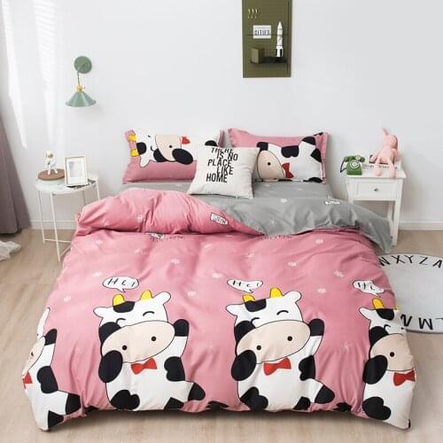 Pink Bedding Set, Duvet Cover Pillowcase 3pcs 220x240 ,Cartoon calf Child Quilt Cover Single Double Queen King Size Bed Sets