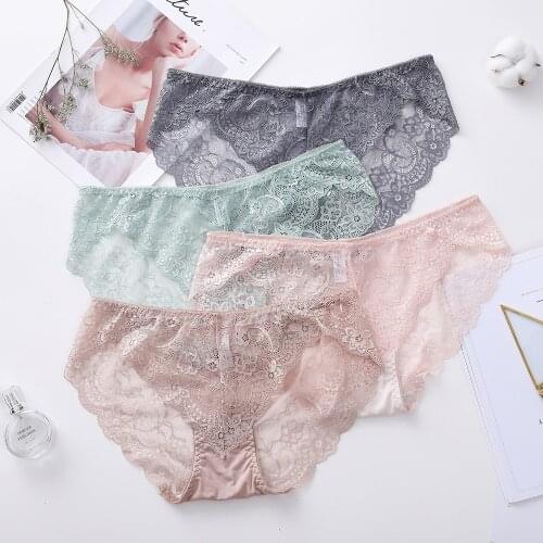 UMKA Lace Sexy Ultra-thin Triangle Ladies Transparent Sexy Fashion Mid-waist Comfort Girls Womens Panties Transparent Underwear