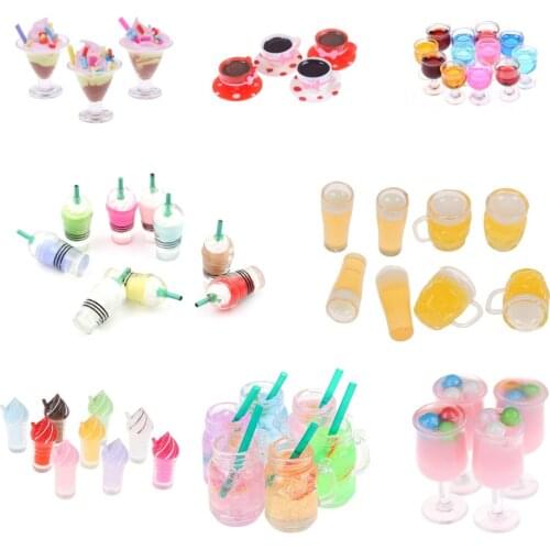 Mini Ice Cream Milkshake Lemon Milk Fruit Tea Water Cup Strawberry Cups Miniatures Dollhouse Accessories Kitchen Toys 1-5pcs