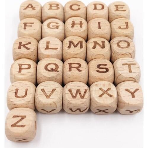 Can pick26pcs Square Beads Alphabet Letter Beech Wooden A-Z Letters Wood Spacer Beads For Baby Teether Pacifier Clip DIY Jewelry