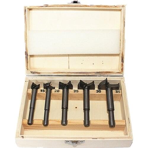 Woodworking Hole Opener Set Primary Color 5PCS Wooden Box Packed Alloy Blade Woodworking Hinge Hole Opener Bit