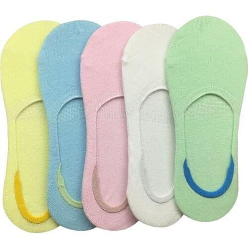 5 Pairs Women Sock Slippers Solid Color Low Mouth Invisible Non-slip Silicone Boat Socks Summer Breathable Durable Cotton Sock