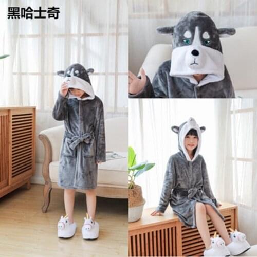New Winter Flannel Soft Cartoon Pajamas Bathrobe Children Sleepwear Nightwear Homewear for Kids Bath Robes