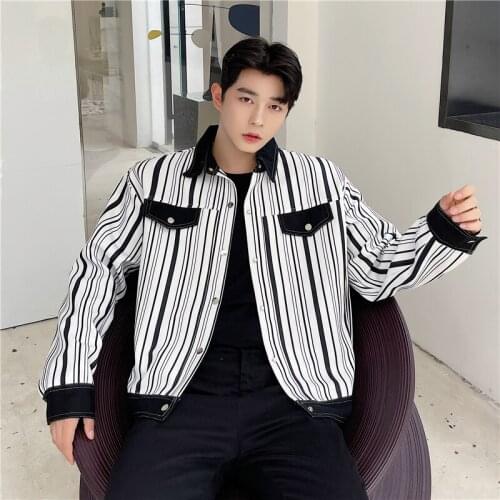 2021 Autumn Korean style personality stripes printed jackets for men casual loose Digital printing jackets men,M-XXL